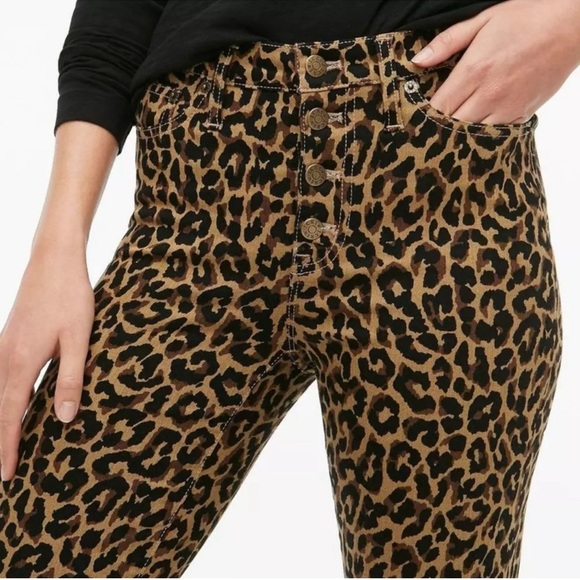 NWOT J. Crew 9” High Rise Button Fly Leopard Skinny Jeans size 26 - Picture 3 of 13
